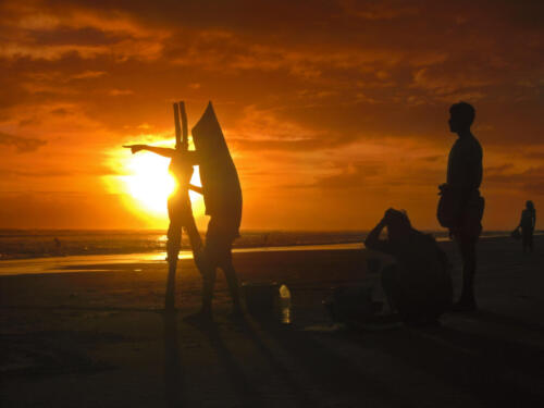 Fishermen during sunset